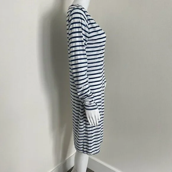 Nili Lotan Womens Dress Size L Blue White Nautical Pima Cotton Blend Long Sleeve - Picture 8 of 9